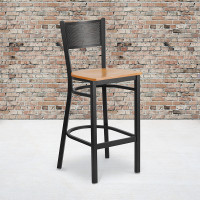 Flash Furniture XU-DG-60116-GRD-BAR-NATW-GG Metal Restaurant Bar Stool in Black Natural